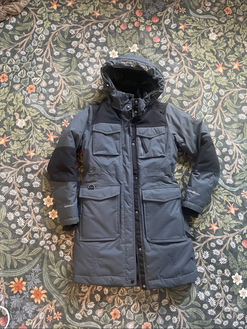 Eddie Bauer Gray and Black Hooded Insulated Mountain Ops Parka